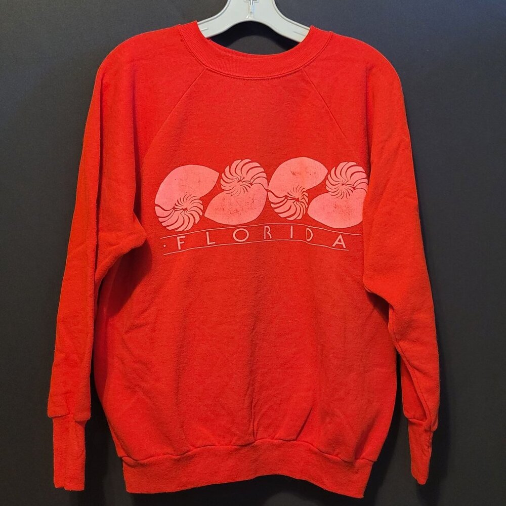 Vintage Sweatshirt Pullover Florida Red Hot Pink Signal Adult Large Made in USA